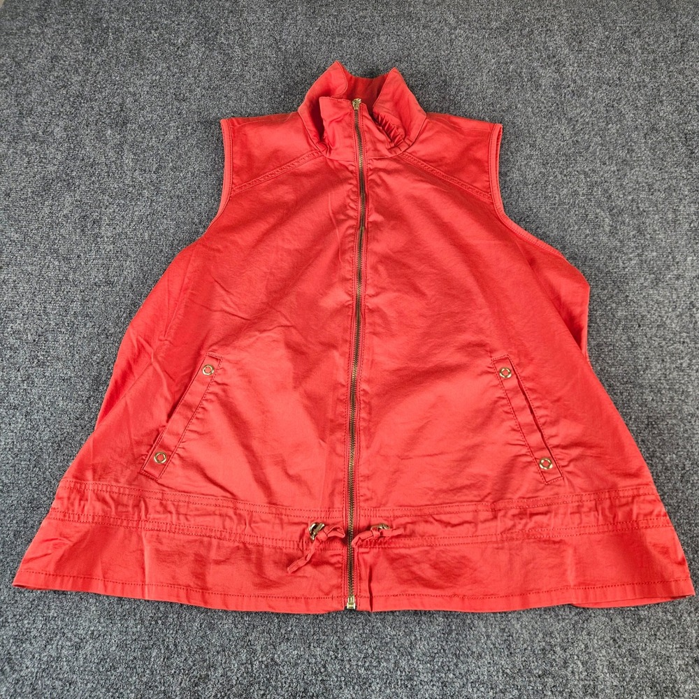 Zenergy by Chicos Red Full Zip Vest Mock‎ Neck Drawstring Hem Size 3 XL